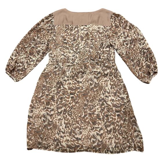 Love 21 Tan, Gray, and White Pleated Tie Front Sheath Midi Dress Size Small - Picture 6 of 9